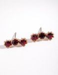 Goldair Gold Triple Red Stone Stud Earrings