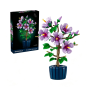 Hibiscus Flower Potted Building Blocks Diy Artificial Flower Decor Gift