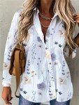 Floral Print Button Front Shirt Casual Long Sleeve Lapel Shirt For Spring & Fall Women's Clothing