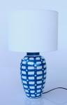 Blue & White Checked Lamp With Cream Shade