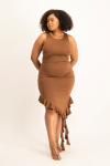 Elora Asymmetrical Ruffle Dress - Pinecone - L