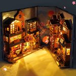 Diy Book Nook Kit 3D Wooden Puzzle Booknook Decorative Bookend Bookshelf Insert Decor Alley With Furniture And LED Light For Bir