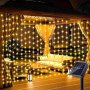 1 Pack Solar Curtain String Lights -8 Lighting Modes Foroutdoor Decor Weddings Parties And Gardens - Available In Colorful White And Warm White And Blue