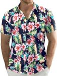 Jogal Men's Flower Casual Short Sleeve Aloha Hawaiian Shirt Small Navy