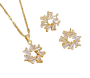 Luxury Gold Plated Titanium Steel Round Baguette Diamond Necklace Set