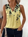 Plant Print V Neck Tank Top Casual Sleeveless Tank Top For Summer Women's Clothing