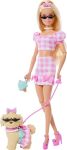 Barbie Twinning Looks Doll With Pet Dog In Matching Pink Gingham Clothes And Accessories For Both Like Sunglasses Necklaces And