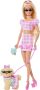 Barbie Twinning Looks Doll With Pet Dog In Matching Pink Gingham Clothes And Accessories For Both Like Sunglasses Necklaces And Bows Blonde
