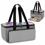 Yarwo Knitting Yarn Bag Crochet Tote With Pocket For Wip Projects Knitting Needles Up To 14" And Skeins Of Yarn Gray With Grid B