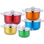 10-PIECE Stainless Steel Cookware Set With Glass Lids - Multi-colour