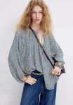 Oversized Cr Pe Blouse - Dark Turquoise Patterned