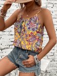 Paisley Print Ruched Cami Top Casual Sleeveless Cami Top For Summer Women's Clothing