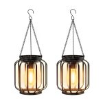 Solar Hanging Lanterns Outdoor: 2 Pack Metal Solar Hanging Lights With Hook Bright - Warm Waterproof LED Lanterns For Outside Cl