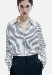 V-neck Blouse - White Striped
