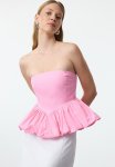 Strapless Balloon Woven Blouse - Pink