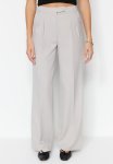 Wide Leg High Waist Woven Trousers - Grey