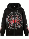Spider Web Print Zip-up Hoodie Y2K Long Sleeve Jacket Women's Clothing