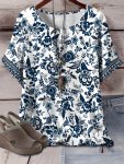 Plus Size Floral Print T-Shirt Casual Crew Neck Short Sleeve T-Shirt Women's Plus Sizeclothing