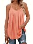 Plus Size Solid Pleated Cami Top Comfortable Crew Neck Spaghetti Strap Shirt For Summer Women's Plus Size Clothing