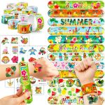 Cherisnowy 72PCS Hawaiian Party Set - 48PCS Temporary Tattoos & 24PCS Slap Bracelets - Summer-themed Birthday Supplies Baby Show