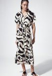 Tie-belt Shirt Dress - Cream & Patterned