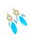 Goldair Gold Blue Feather Boho Dream Catcher Drop Earrings