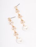 Goldair Gold Pearl Leaf Drop Earrings