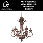 Antique Bronze Metal And Resin Chandelier - 6 Lights