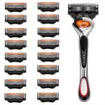 Multi-pack Stainless Steel Five-layer Manual Razor With Rubber Grip Handle And Replacement Cartridges Facial Hair Removal Shavin