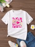 Girls Casual Love Heart Graphic T-Shirt Black Short Sleeve Tee With "full Of Love For You" Design For Girls