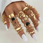 27PCS SET Vacation Minimalist Love Butterfly Snake Leaf Square Twist Irregular Open Oil Drop Rings For Ladies Date Party Decor