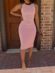 Bodycon Crew Neck Dress Casual Sleeveless Tank Dress For Spring & Summer Women's Clothing