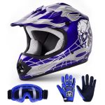 Tct-motorparts Dot Kids Youth Motocross Helmets Atv Off-road Dirt Bike Motorcycle Full Face Blue Skull Helmet+gloves+goggles XL