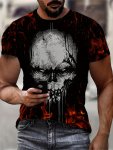 Men's Skull Graphic Print T-Shirt Short Sleeve Crew Neck Tee Men's Clothing For Summer Outdoor