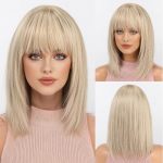 Kku 12 Inch Platinum Blonde Human Hair Wigs For Women Layered Human Hair Wigs With Bangs Wear Natural Realism For Daily Use