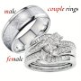 Luxury Exquisite And Classic Stainless Steel Matching Ring With Cubic Zirconia For Anniversary Gift Engagement And Wedding Size 5-11 For Men And Women