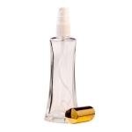 50ML Clear Glass Square Base Curved Perfume Bottle With White Spray & Gold Cap 18 410