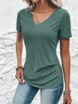 Solid V-neck Simple T-Shirt Casual Short Sleeve T-Shirt For Spring & Summer Women's Clothing