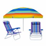 Beach Umbrella And Chair Combo: 2.56M Pattern Beach Umbrella & 7-LEVEL Aluminium Recliner Chair