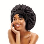 Solid Color Large Satin Bonnet Classic Bowknot Lace Up Sleeping Night Cap Lightweight Bath Shower Cap Elastic Hair Bonnets For W