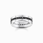 Band Ring With Black Stones - Pav Silver - 56