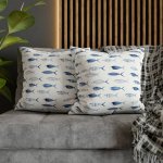 2PCS Coastal Blue & White Fish Throw Pillow Covers 45.72X45.72 Cm - Soft Short Plush Zip Closure Hand Wash Only - Perfect For So