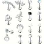 Florideco Single 1 Piece Stainless Steel 16G Cartilage Stud Earrings For Women Small Opal Star Pearl Flat Back Tragus Earring St