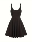 Solid Color A-line Spaghetti Dress Elegant Sleeveless Cami Dress Women's Clothing
