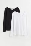 2-PACK Jersey Tops - White black
