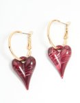 Goldair Gold Burgundy Bubble Heart Hoop Earrings