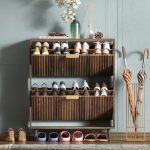 Qivomix Shoe Cabinet Storage Modern Freestanding Organizer With 2 Flip Drawers Narrow Shoe Rack For Entryway Walnut