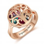 N2028 - Personalized Birthstones Family Tree Ring Rose Gold Plated
