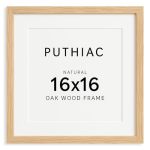 Puthiac 16X16 Solid Oak Wood Picture Frame Fits 12X12 With Mat Or 16X16 Without Mat Wall Display Only Plexi Front 1 Pack Natural