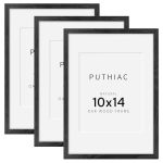 Puthiac 10X14 Solid Oak Wood Picture Frame Fits 8X10 With Mat Or 10X14 Without Mat Wall Display Only Vertical Or Horizontal Plex